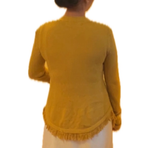 Anthropologie Sparrow Cardigan Fringe, Gold Mustard, multiple knit patterns, XS - Picture 3 of 11